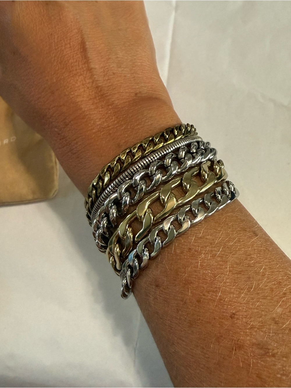 Jenny Bird Austin Mixed Metal Chain Cuff Gold & Silver Tone Bracelet w Dust Bag